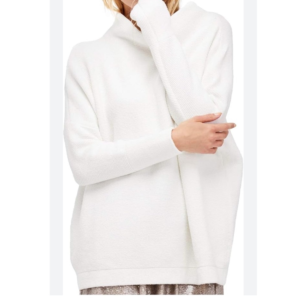 Free People Oversized White Ribbed Tunic Sweater Cowl Neck Womens White XS